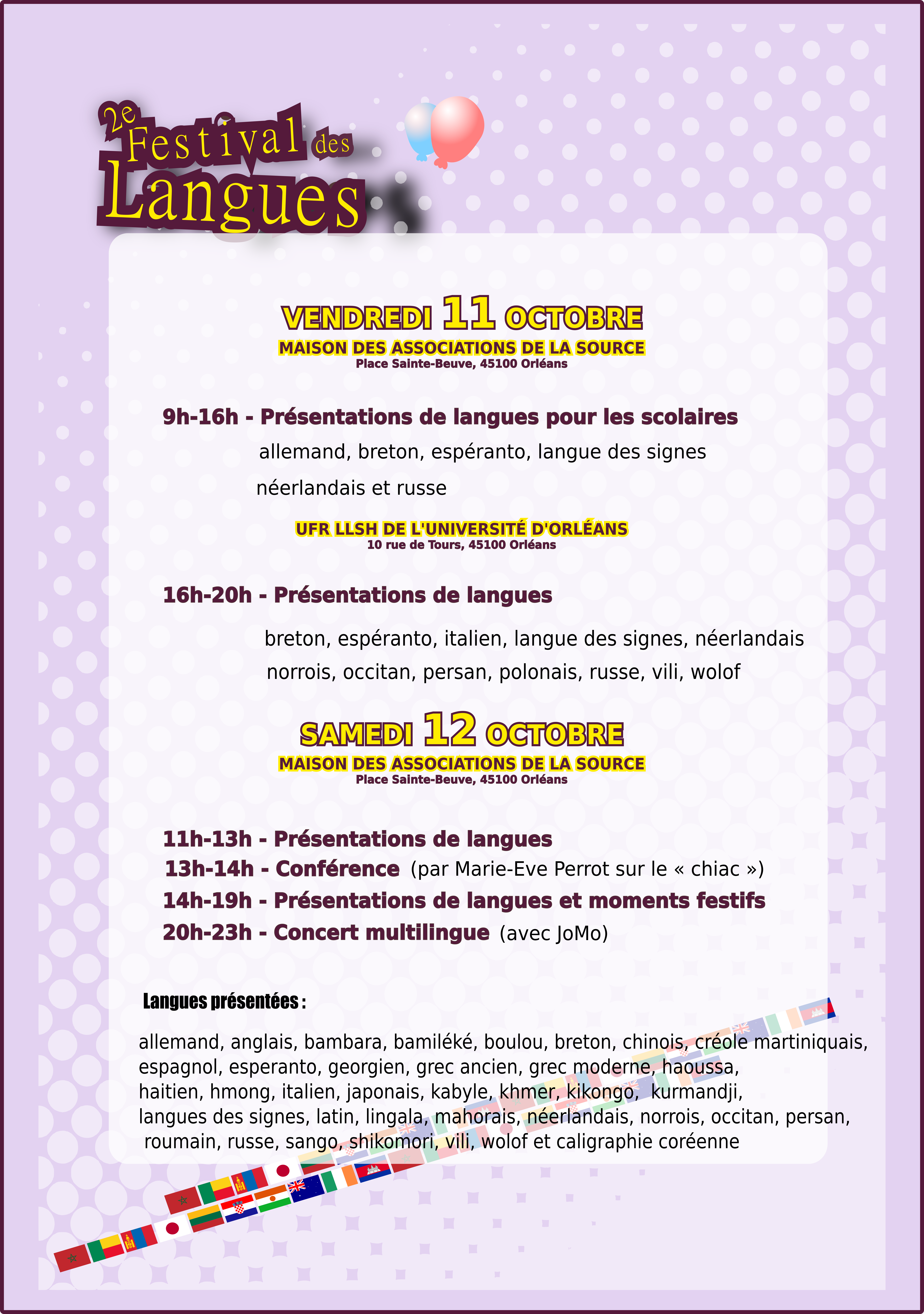 Affiche du programme du Festival des Langues 2024